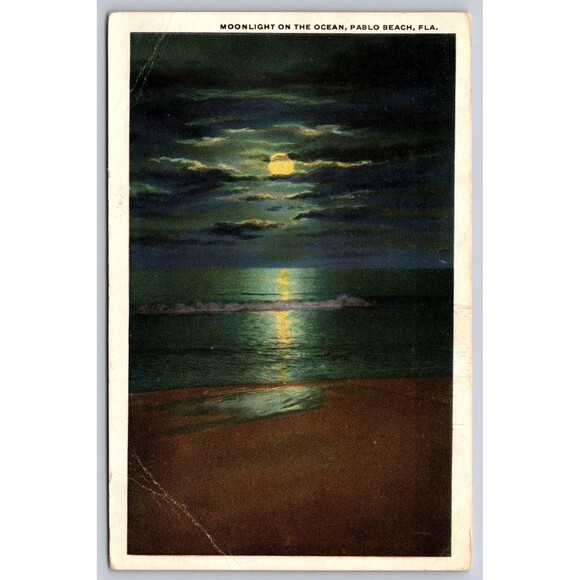 Postcard Florida Pablo Beach Moonlight on the Ocean Posted 1920 Stamp Sand FL - Picture 1 of 2